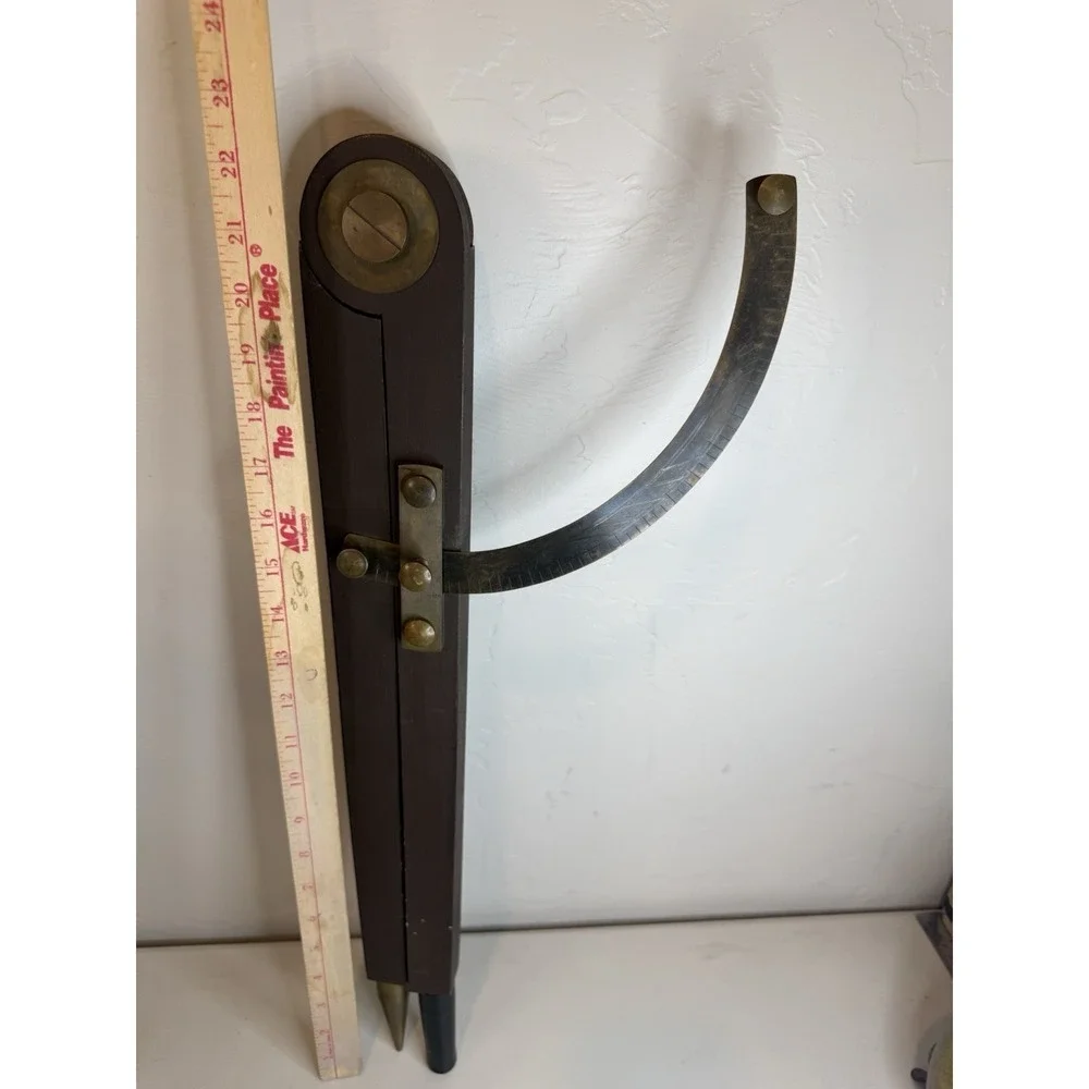 VTG Wood Drafting Compass Academics Brass Wing Divider Scribe Decor Compass